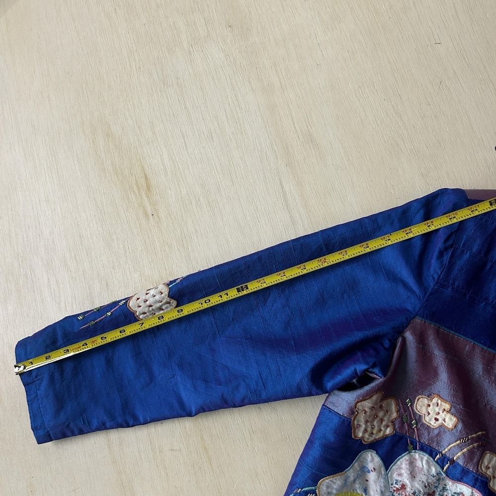 Y2K Indigo Moon Jacket Womens Small Blue Silk Blend Floral Beaded Embroidered - Picture 7 of 8